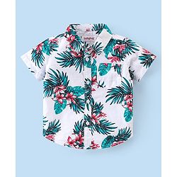 Babyhug Cotton Woven Half Sleeves Shirt & Shorts Set Floral Print - Green & White