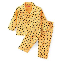 Babyhug Cotton Knit Full Sleeves Night Suit with Star Print - Yellow