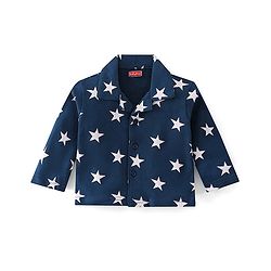 Babyhug Cotton Knit Full Sleeves Night Suit With Star Print - Navy Blue