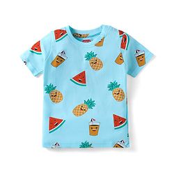 Babyhug Single Jersey Cotton Knit Half Sleeves Fruity Print Night Suit - Blue