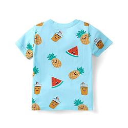 Babyhug Single Jersey Cotton Knit Half Sleeves Fruity Print Night Suit - Blue