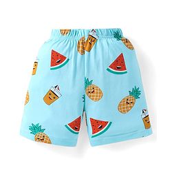 Babyhug Single Jersey Cotton Knit Half Sleeves Fruity Print Night Suit - Blue
