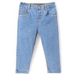 Babyhug Denim Washed Full Length Jeans With Stretch Solid Colour - Medium Blue