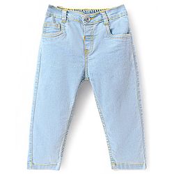Babyhug Denim Washed Full Length Jeans With Stretch Solid Colour - Light Blue