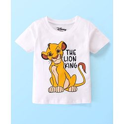 Babyhug Disney 100% Cotton Knit Single Jersey Half Sleeve Night Suit with Lion King Graphics - White & Yellow