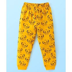 Babyhug Disney 100% Cotton Knit Single Jersey Half Sleeve Night Suit with Lion King Graphics - White & Yellow
