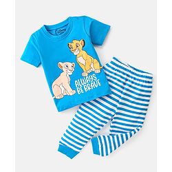 Babyhug Disney 100% Cotton Knit Half Sleeves Night Suits Lion King Graphics - Blue