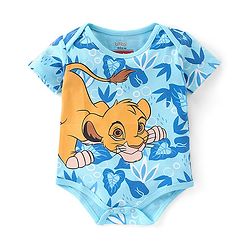 Babyhug Disney 100% Cotton Knit Half Sleeves Onesie With Lion King Print - Blue