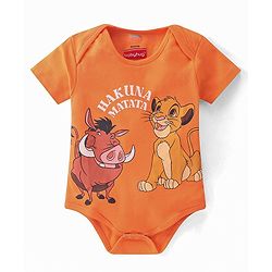 Babyhug Disney 100% Cotton Knit Half Sleeves Onesies With Lion King Graphics Pack Of 2 - Orange & Blue