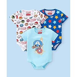 Babyhug Marvel  100% Cotton Half Sleeves Onesies with Avengers Graphics Pack of 3 -Multicolour