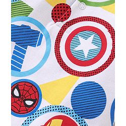 Babyhug Marvel Cotton Knit  Half Sleeves Romper with Pocket & Avengers  Print - Multicolour