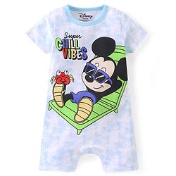 Babyhug Disney Cotton Knit Half Sleeves Romper Tie & Dye With Mickey Mouse Graphics - Blue