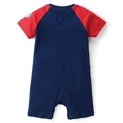 Babyhug Disney 100% Cotton Knit Half Sleeves Romper with Mickey Mouse Graphics - Navy Blue