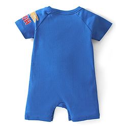 Babyhug Disney Interlock Cotton Knit Half Sleeves  Romper with Cap & Winnie the Pooh Graphics - Blue