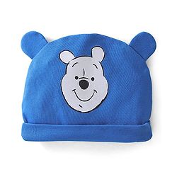 Babyhug Disney Interlock Cotton Knit Half Sleeves  Romper with Cap & Winnie the Pooh Graphics - Blue