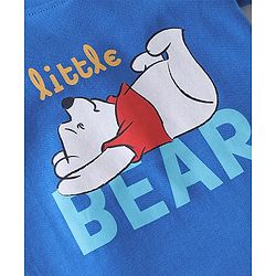 Babyhug Disney Interlock Cotton Knit Half Sleeves  Romper with Cap & Winnie the Pooh Graphics - Blue