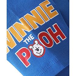 Babyhug Disney Interlock Cotton Knit Half Sleeves  Romper with Cap & Winnie the Pooh Graphics - Blue