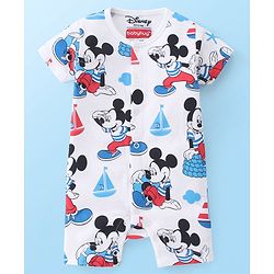 Babyhug Disney Interlock Cotton Knit Half Sleeves Rompers Star & Mickey Mouse Print Pack of 2 - Red & White