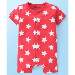 Babyhug Disney Interlock Cotton Knit Half Sleeves Rompers Star & Mickey Mouse Print Pack of 2 - Red & White