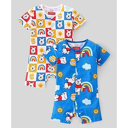 Babyhug Disney Interlock Cotton Knit Half Sleeves Romper Winnie The Pooh Print Pack of 2 - Multicolour