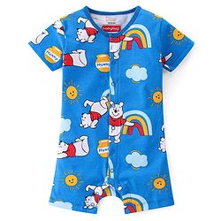 Babyhug Disney Interlock Cotton Knit Half Sleeves Romper Winnie The Pooh Print Pack of 2 - Multicolour