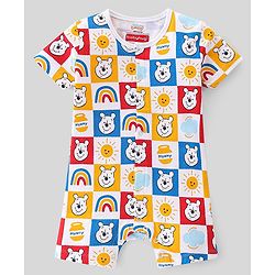 Babyhug Disney Interlock Cotton Knit Half Sleeves Romper Winnie The Pooh Print Pack of 2 - Multicolour