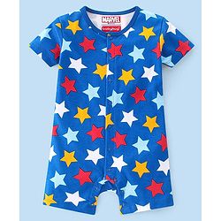 Babyhug Marvel Interlock Cotton Knit Half Sleeves Rompers Star & Avenger Print Pack of 2 - Multicolour
