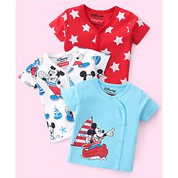 Babyhug Disney 100% Cotton Interlock Knit Half Sleeves Front Open Jhablas Mickey Mouse Print Pack of 3 - Multicolor