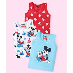 Babyhug Disney 100% Cotton Knit Sleeveless Star & Mickey Mouse Print Sando Pack of 3 - Multicolour