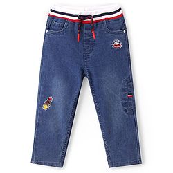 Babyhug Full Length Rocket Patch Stretchable Denim Jogger - Blue