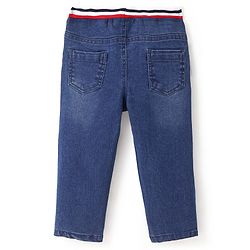 Babyhug Full Length Rocket Patch Stretchable Denim Jogger - Blue