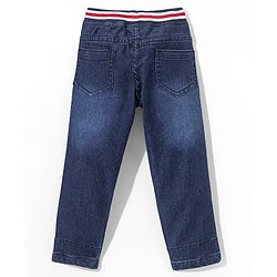 Babyhug Denim Full Length with Stretch Jeans Football Print - Dark Blue