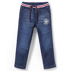 Babyhug Denim Full Length with Stretch Jeans Football Print - Dark Blue