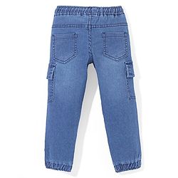 Babyhug Denim Full Length Washed Stretchable Joggers with Cargo Pockets - Blue