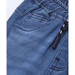 Babyhug Denim Full Length Washed Stretchable Joggers with Cargo Pockets - Blue