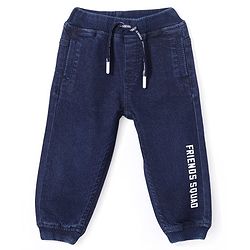 Babyhug Denim Full Length Joggers Text Print - Dark Blue