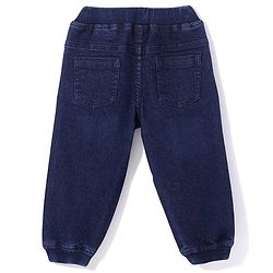 Babyhug Denim Full Length Joggers Text Print - Dark Blue