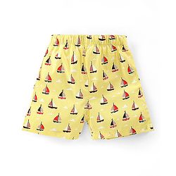 Babyhug Cotton Woven Regular Boxers Stars & Boats Print Pack of 3 - Blue Yellow & Red
