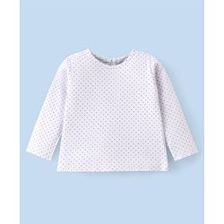 Babyhug Text Embroidery Denim Frock with Full Sleeves Polka Dots Printed Inner Tee - Blue
