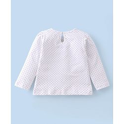 Babyhug Text Embroidery Denim Frock with Full Sleeves Polka Dots Printed Inner Tee - Blue