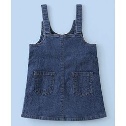 Babyhug Text Embroidery Denim Frock with Full Sleeves Polka Dots Printed Inner Tee - Blue