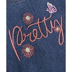 Babyhug Text Embroidery Denim Frock with Full Sleeves Polka Dots Printed Inner Tee - Blue