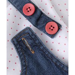 Babyhug Text Embroidery Denim Frock with Full Sleeves Polka Dots Printed Inner Tee - Blue