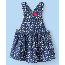Babyhug Denim Woven Frocks with Half Sleeves T-Shirt Floral Print - Navy Blue