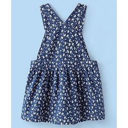 Babyhug Denim Woven Frocks with Half Sleeves T-Shirt Floral Print - Navy Blue