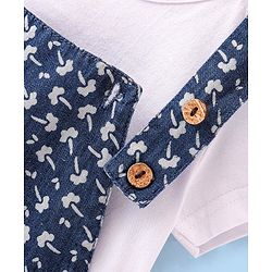 Babyhug Denim Woven Frocks with Half Sleeves T-Shirt Floral Print - Navy Blue