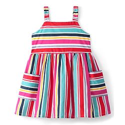 Babyhug 100% Cotton Poplin Woven Sleeveless Striped Frock - Multicolor