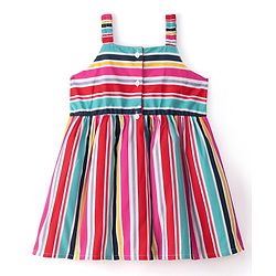 Babyhug 100% Cotton Poplin Woven Sleeveless Striped Frock - Multicolor