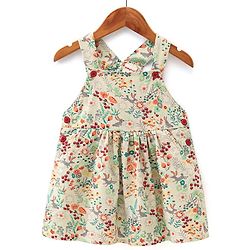Babyhug Sleeveless Floral Print Frock with Inner T-Shirt  Solid Colour  -  Red & Cream