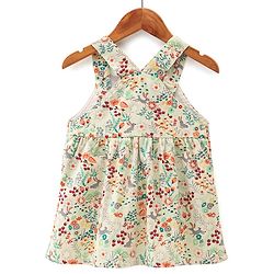 Babyhug Sleeveless Floral Print Frock with Inner T-Shirt  Solid Colour  -  Red & Cream